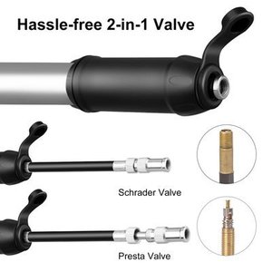 Pompe à vélo Yueli, pompe à air portable avec adaptateur pour valve française, accessoires de cyclisme, noir et argent - Product Image 4
