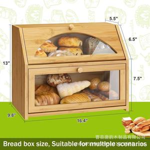 Bamboo Bread <b>Box</b> Large Capacity With <b>Glass</b> Door Kitchen Storage For Bread And Pastries - Product Image 5