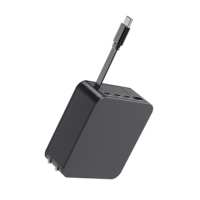 Chargeur mural rétractable 65W, bloc de chargeur USB C avec câble de type C intégré et 4 ports, adaptateur secteur GaN à charge rapide, chargeur de voyage