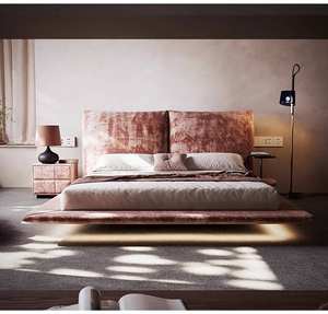 Moderne minimalistische modetrend: zwevend <span class=keywords><strong>bed</strong></span> met bloemblaadjes, prinsessenroze, luxe gestoffeerde master bedroom - Product Image 1