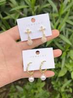 Perhiasan Anting Mutiara Gaya Eropa Amerika Terbaru, Anting Tusuk Retro Berlapis Tembaga Emas Asli, Anting Geometris untuk Wanita
