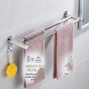 Porte-serviettes mural en acier inoxydable à double barre, robuste, poli miroir, moderne, pour salle de bain, 2 barres - Product Image 1