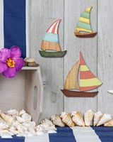 Décoration 3 Pcs Art Mural de Voilier en Bois, Sculptures Murales Côtières, Décoration de Salle de Bain Beachy Nursery pour Chambre à Coucher Thème Lac Maison Océan
