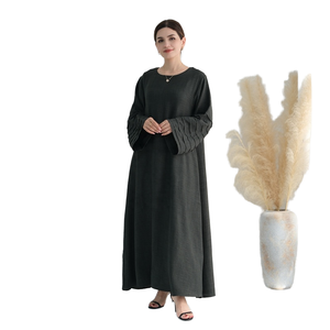 Dubai Oriente Medio Turkiye suelto grande elegante vestido musulmán mujeres estilo Simple Abaya modesto <span class=keywords><strong>Catan</strong></span> bata con cinturón Maxi vestido - Product Image 4