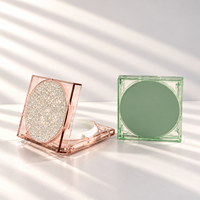 Boîtier carré en plastique pour cosmétiques 15g avec miroir et couvercle à charnière, recharge vide pour fond de teint et poudre libre