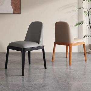 Silla auxiliar de comedor nórdica de madera maciza, silla de comedor sin brazos con respaldo sólido tapizado en piel sintética impermeable para comedor - Product Image 4