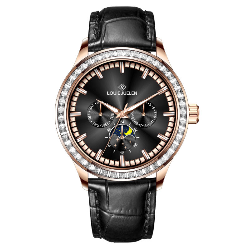 Rose gold case black dial