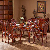 Ensemble de salle à manger rétro marron, table de salle à manger de luxe, meubles de salon, décoration intérieure, meubles de luxe, chaises de salle à manger en velours