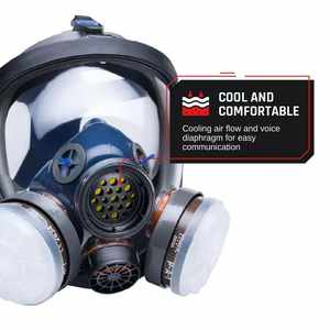 หน้ากากป้องกันแก๊สพิษแบบเต็มหน้า ซิลิโคน ใช้ซ้ำได้ ป้องกันไฟ ป้องกันฝุ่นละออง สีพ่น คาร์ทริดจ์  ใส่สบาย กระชับพอดี  หน้ากากกรองอากาศ 3 ชั้น - Product Image 2