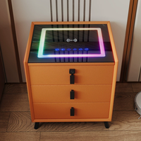 Table de chevet intelligente de luxe à trois tiroirs avec recharge sans fil, verrouillage par empreinte digitale, fonctions audio et lumineuses, mobilier de chambre moderne et simple
