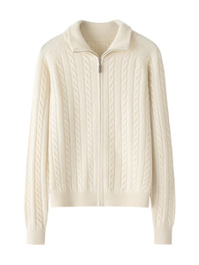 Nouveau cardigan élégant pour femmes, chaud et amincissant, respirant, col roulé, 100% cachemire, fermeture éclair - Product Image 1