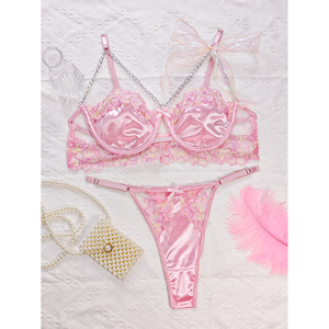 Set reggiseno e mutandine regolabili in maglia di pizzo da donna in 2 pezzi - Product Image 2