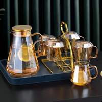 Service à Thé en Verre Borosilicate de Haute Qualité, Carafe et Tasses avec Support