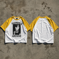 T-shirt court personnalisé imprimé numériquement, délavé à l'acide, coupe ample, manches contrastantes, motif graphique vintage, style streetwear, en coton épais