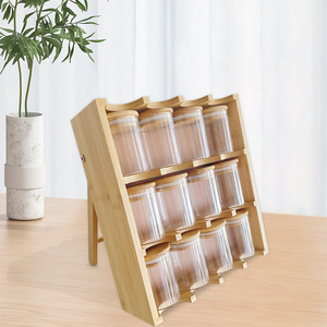 Bamboo <b>Spice</b> Rack 12 Compartment With Glass <b>Jars</b> For Kitchen Countertop Storage - Product Image 5