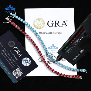Pulseira Clássica de Quatro Garras em Cores Vermelha e Azul para Homens e Mulheres, Bracelete de Prata 925 com Moissanite, Pulseira Tennis de Correntes Finas - Product Image 2
