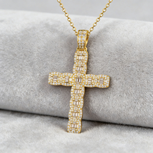 CUSTOM SILVER 10K/14K/18K GOLD PLATED LAB GROWN CVD DIAMOND CLASSIC ENGAGEMENT GIFT SWEATER <b>CHAIN</b> NECKLACE <b>CROSS</b> PENDANT VS - Product Image 6