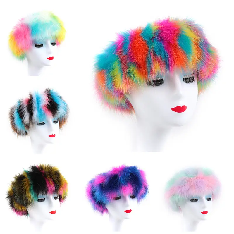 겨울 두꺼운 모피 Hairband 푹신한 러시아 가짜 모피 여성 소녀 모피 머리띠 모자 겨울 야외 Earwarmer 스키 모자 뜨거운