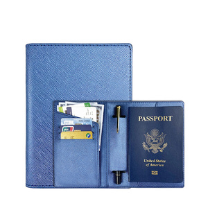 Custodia per passaporto in pelle Saffiano con Logo bianco personalizzato con inserto a penna copertina per passaporto a sublimazione moda - Product Image 1