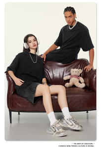 High Street surdimensionné t-shirt short ensemble imprimé Vintage lavé à manches courtes sangle unisexe grande taille été adultes pour hommes régulier - Product Image 3