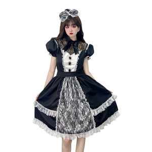 Disfraz de Cosplay Lolita, vestido de sirvienta negro con diadema con lazo, disfraz de mujer, detalles elegantes de encaje - Product Image 5
