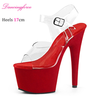 17CM / 7 pouces TPU supérieur femmes mode talon haut plate-forme bride à la cheville sandales pôle chaussures de danse