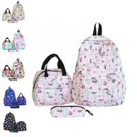 Vente en gros de 3 sacs d'école en nylon grande capacité léger motif personnalisé fermeture éclair étanche à la mode pour les voyages en plein air