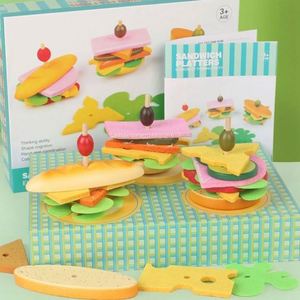 Jouets en bois pour empiler les sandwichs, cadeau de Noël ou d'anniversaire pour les tout-petits, jeu de cuisine d'imitation, ensemble de restauration rapide - Product Image 1
