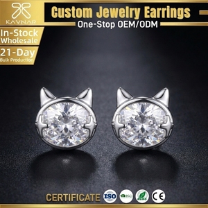 Boucles d'oreilles clous mignonnes pour femmes, motif chat en CZ <span class=keywords><strong>blanc</strong></span>, en argent sterling 925, serti ovale, bijoux coréens, boucles d'oreilles clous raffinées, boucles d'oreilles coréennes - Product Image 1