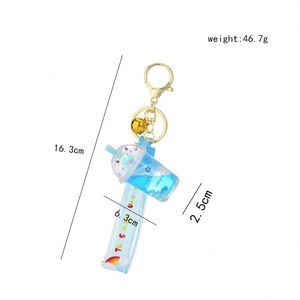 Quicksand <b>Floating</b> Bottle Car Backpack Key Chain Liquid Decoration Trend Acrylic Milk Tea Bottle Dog Keychain - Product Image 6