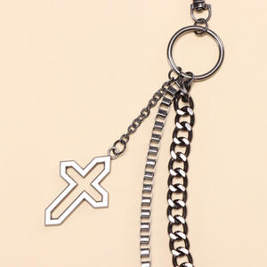 Cadena de cintura estilo hip hop occidental con colgante de cruz hueca de doble capa en tono bronce, de aleación de zinc, para jeans, estilo casual urbano. - Product Image 4
