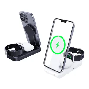 Top Selling 2023 Desk Magnetic Wireless Charger 3 In 1 15W Fast Charging For QI Mobile Phone Wireless Charger