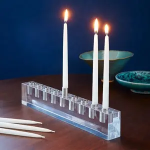 Dudukan Lilin Akrilik Bening untuk Pernikahan Persegi Panjang Akrilik 9 Tempat Lilin Kristal Blok Lucite Menorah Hanukkiah