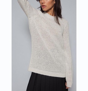 Maglione da <span class=keywords><strong>donna</strong></span> in cotone 100% girocollo tinta unita <span class=keywords><strong>a</strong></span> maglie Pointelle - Product Image 2