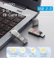 GS21 YESIDO 2 en 1 Adaptador Multifunción USB 2.0 Tipo-C a USB y Lector de Tarjetas OTG para Tarjetas TF