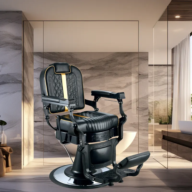 Moderno placcato pesante Base in alluminio salone taglio capelli sedia da barbiere in pelle sintetica