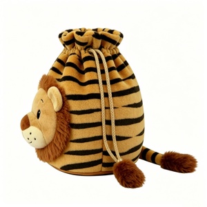 Bolsa de peluche de león a rayas amarillas y negras, Bolsa de peluche de león color canela con cordón, Saco de peluche con temática de animales de la selva - Product Image 2