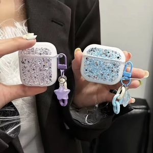 BlingBling Glitter Color Sequin Stars Butterfly Pendant Keychain <strong>Earphone</strong> Box Shockproof Case for AirPods 4 Pro 2nd 1 2 3 Cover - Product Image 3