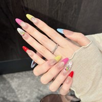 Kuku Akrilik Persegi Tempel dengan Hiasan Rhinestone, Manik-manik Permen, Polka Dot & Pola Bunga 3D, Logo Dapat Disesuaikan, Bersertifikat CE