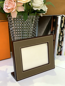 Elegant Taupe Leather <b>Picture</b> <b>Frame</b> With Solid <b>Wood</b> Stand For Home And Office - Product Image 5