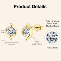 Boucles d'oreilles clous torsadées en argent 925 avec moissanite 5 mm 0,5 ct, style hip-hop, tendance, bijoux de mode, serties de pierres, pour femme, prix de gros