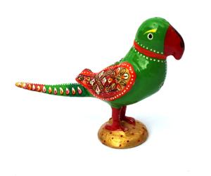 Estatua de Pájaro Loro de Metal con Trabajo Meenakari, Pájaro Loro Verde de Metal, Pájaro de Metal con Esmalte Meenakari, Pájaros Meenakari - Product Image 2