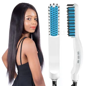 Portable Electric Hair Straightener Brush 2 in 1 Fast Heating Ceramic Straightener Comb