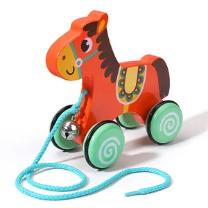 Carro de brinquedo infantil estilo animal para crianças, carrinho de brincar educacional infantil, carrinho de madeira com sino