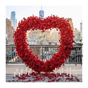 Red Rose Arch Flowers Love Heart Arch Wedding Backdrop Flower Heart Arch For Wedding Decoration