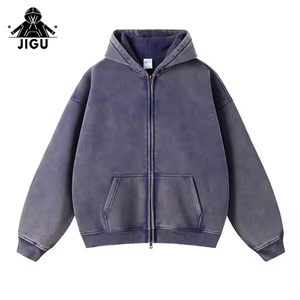 Tùy Chỉnh Chất Lượng Cao Thời Trang Phố Áo Lông Cừu Trống up Cổ Điển Hai Lớp Axit Rửa Mặt Trời <span class=keywords><strong>Faded</strong></span> Đau Phạt Túi Hoodies - Product Image 3