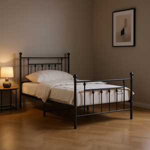 Struttura letto singolo in acciaio verniciato a polvere nero, letto in metallo industriale, mobili per camera da letto - Product Image 2