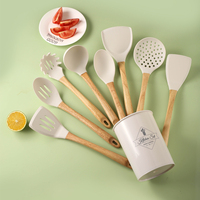 MANJIA Ensemble d'ustensiles de cuisine en silicone sans BPA résistant à la chaleur Ensemble d'ustensiles de cuisine avec spatules et poignées en bois