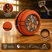 Sac à bandoulière personnalisé pour le basketball, type Ita Bag, avec fenêtre transparente ronde pour affichage, doublure imprimée motif terrain de basket, fermeture éclair et breloque en forme de panier de basket, cadeau pour fan