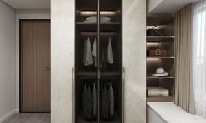 Système d'organisation de <span class=keywords><strong>placard</strong></span> haut de gamme avec portes vitrées, armoires modulaires blanches et grises pour rangement moderne de <span class=keywords><strong>chambre</strong></span> à coucher - Product Image 5